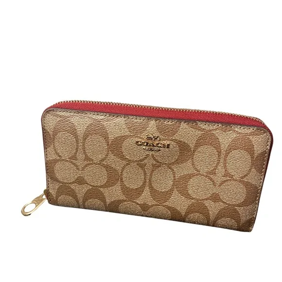 Coach Red/Wine Signature Coates Canvas Zip Wallet - Picture 3 of 13